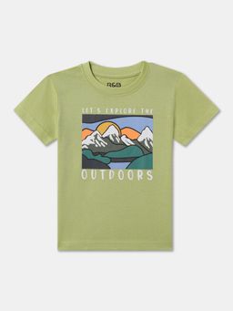 R&B - Boys Olive Cotton Half Sleeves T-Shirt
