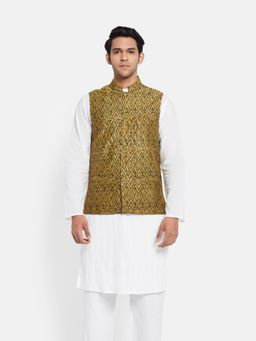 Fabindia - Cotton Green Printed Men Nehru Jacket