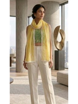 HANDME - Blooming Lemon Floral Mul Chanderi Embroidered Lace Stole