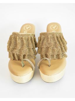 Sana K Luxurious Footwear - Gold One Toe Slip-On Closure Mesh Wedge