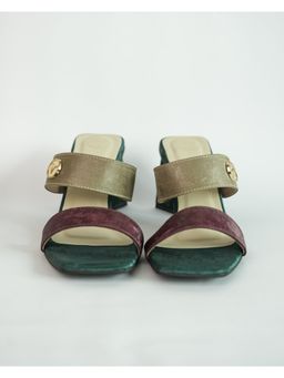 Sana K Luxurious Footwear - Green Square Toe Slip-On Closure Multi Logo Unicorn Sandal Heels