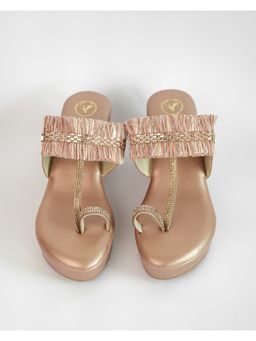 Sana K Luxurious Footwear - Rose Gold One Toe Kohlapuri Wedge