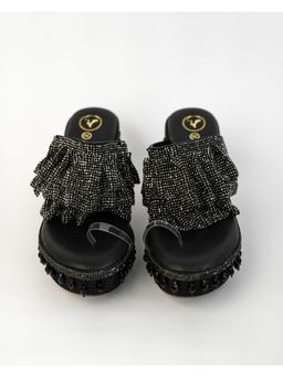 Sana K Luxurious Footwear - Black One Toe Mesh Wedge