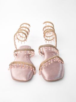 Sana K Luxurious Footwear - Rose Gold Open Toe Narrow Fit Amber Rose Spring Gladiators Flats