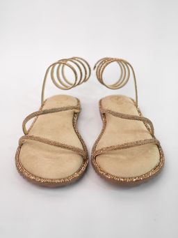 Sana K Luxurious Footwear - Beige Gold Open Toe Pillow Walk Gladiators Flats