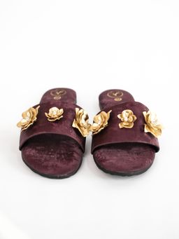 Sana K Luxurious Footwear - Maroon Open Toe Slip-On Closure Forever Rose Flats