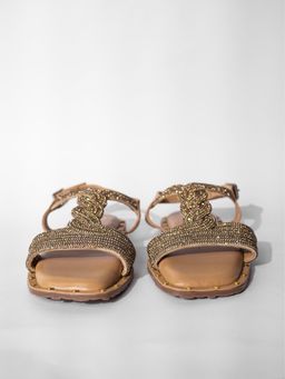Sana K Luxurious Footwear - Gold Open Toe Twister Stud Flat Sandals