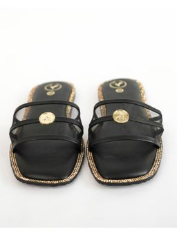 Sana K Luxurious Footwear - Black Open Toe Narrow Fit Flats