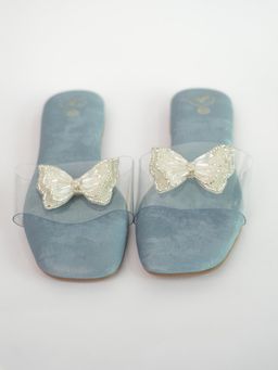 Sana K Luxurious Footwear - Blue Open Toe Narrow Fit Butterfly Flats