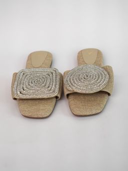 Sana K Luxurious Footwear - Beige Open Toe Narrow Fit Cube Globe Jute Flats