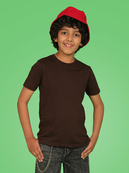 Nusyl - Boys Brown Solid Short Sleeve T-Shirt