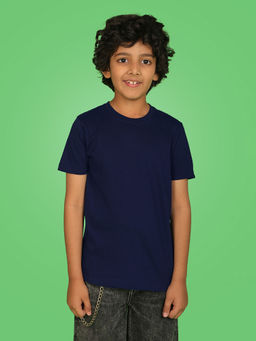 Nusyl - Boys Navy Blue Solid Short Sleeve T-Shirt