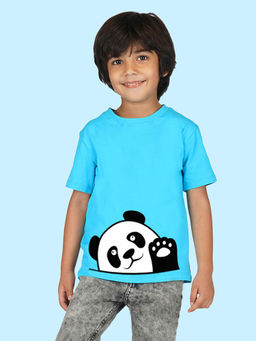 Nusyl - Boys Sky Blue Panda Printed T-Shirt