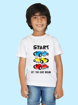 Nusyl - Boys White Car Printed T-Shirt