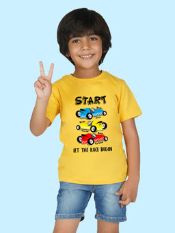 Nusyl - Boys Yellow Car Printed T-Shirt