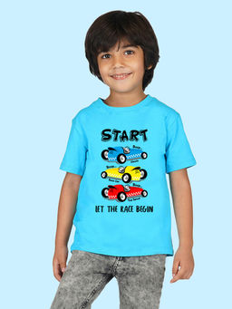 Nusyl - Boys Sky Blue Car Printed T-Shirt