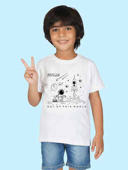 Nusyl - Boys White Space Printed T-Shirt