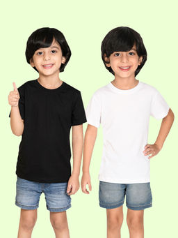 Nusyl - Boys Solid Black and White T-Shirts (Pack of 2)
