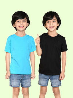 Nusyl - Boys Solid Sky Blue and Black T-Shirts (Pack of 2)
