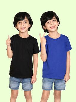 Nusyl - Boys Solid Black and Royal Blue T-Shirts (Pack of 2)
