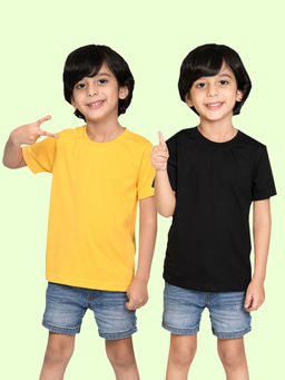 Nusyl - Boys Solid Yellow and Black T-Shirts (Pack of 2)