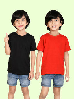Nusyl - Boys Solid Black and Red T-Shirts (Pack of 2)