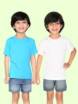 Nusyl - Boys Solid Sky Blue and White T-Shirts (Pack of 2)