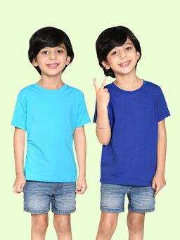 Nusyl - Boys Solid Sky Blue and Royal Blue T-Shirts (Pack of 2)