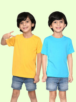 Nusyl - Boys Solid Yellow and Sky Blue T-Shirts (Pack of 2)