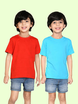 Nusyl - Boys Solid Red and Sky Blue T-Shirts (Pack of 2)