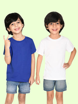 Nusyl - Boys Solid Royal Blue and White T-Shirts (Pack of 2)
