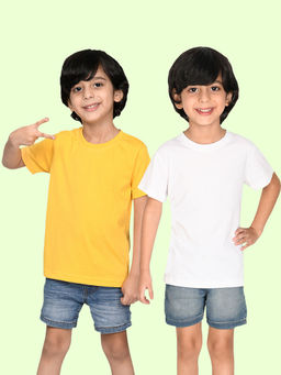 Nusyl - Boys Solid Yellow and White T-Shirts (Pack of 2)