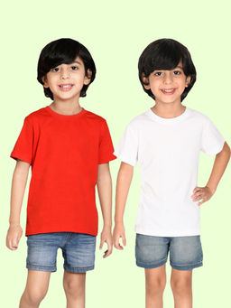 Nusyl - Boys Solid Red and White T-Shirts (Pack of 2)