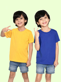 Nusyl - Boys Solid Yellow and Royal Blue T-Shirts (Pack of 2)