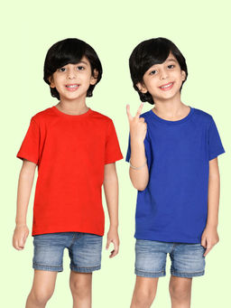 Nusyl - Boys Solid Red and Royal Blue T-Shirts (Pack of 2)