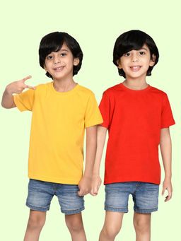 Nusyl - Boys Solid Yellow and Red T-Shirts (Pack of 2)
