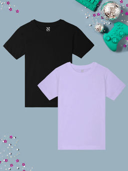 Nusyl - Boys Black and Lavender Solid T-Shirts (Pack of 2)