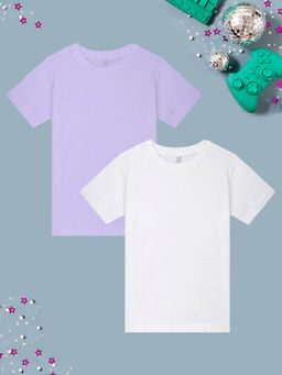 Nusyl - Boys Lavender and White Solid T-Shirts (Pack of 2)
