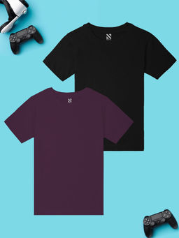 Nusyl - Boys Black and Wine Solid T-Shirts (Pack of 2)