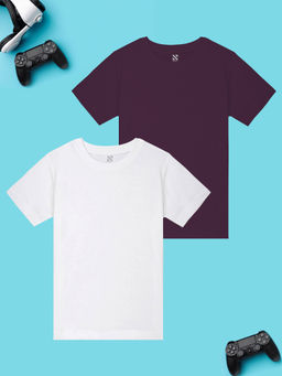 Nusyl - Boys White and Wine Solid T-Shirts (Pack of 2)