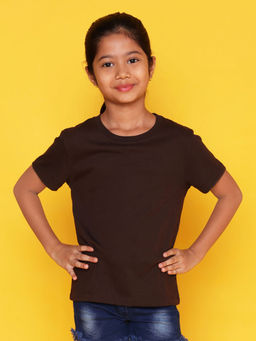 Nusyl - Girls Solid Brown Short Sleeve T-Shirt