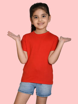 Nusyl - Girls Red Solid Short Sleeve T-Shirt