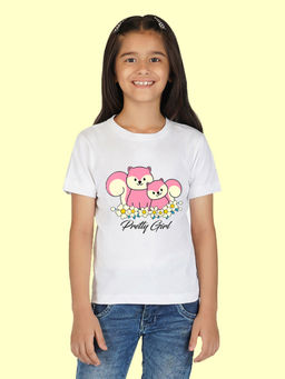Nusyl - Girls White Pretty Girl Printed T-Shirt