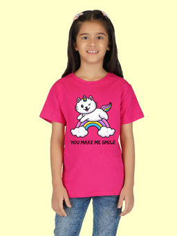 Nusyl - Girls Pink Cat Printed T-Shirt