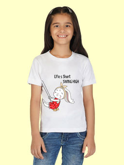 Nusyl - Girls White Life's Short Swing High Printed T-Shirt