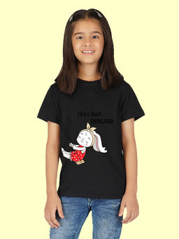 Nusyl - Girls Black Life's Short Swing High Printed T-Shirt