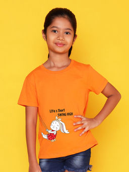 Nusyl - Girls Orange Girls Printed T-Shirt