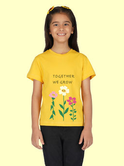 Nusyl - Girls Yellow Together We Grow Printed T-Shirt