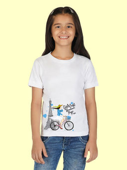 Nusyl - Girls White Girl Printed T-Shirt