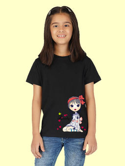 Nusyl - Girls Black Lovely Printed T-Shirt